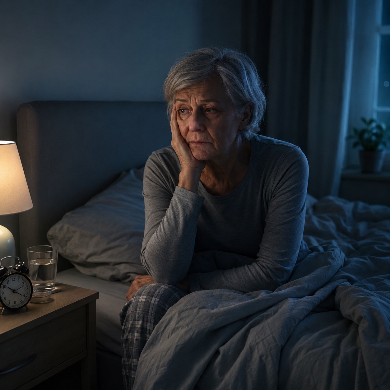 Persona mayor despierta durante la noche por insomnio